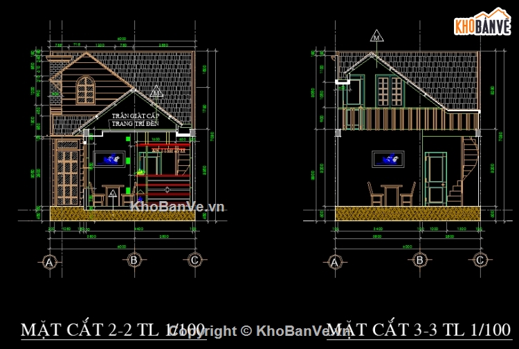 Bản vẽ CAD] 3 Mẫu Nhà ở cấp 4 gác lửng kích thước 6x21m , 5x22m ...